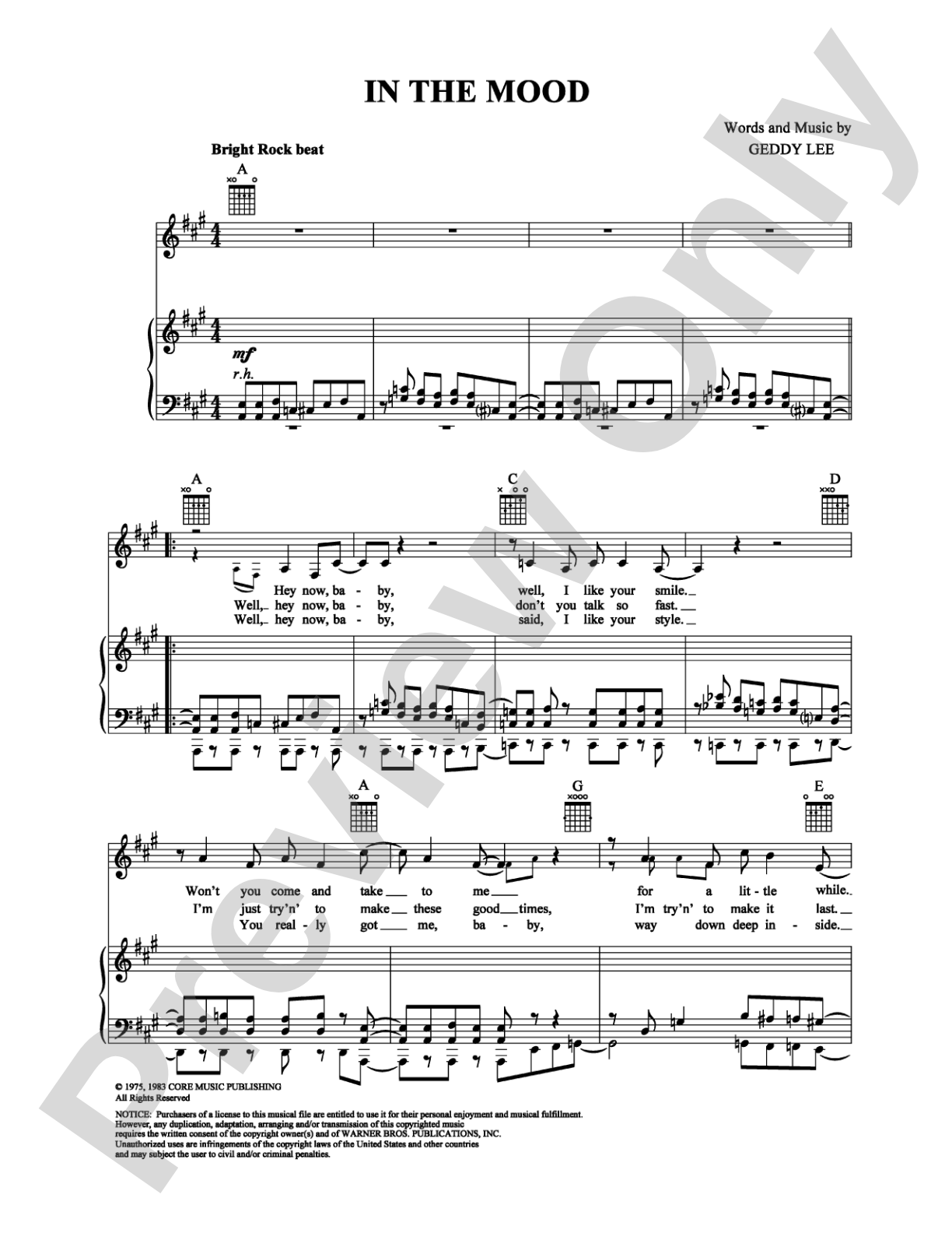 In The Mood: Piano/Vocal/Chords Digital Sheet Music