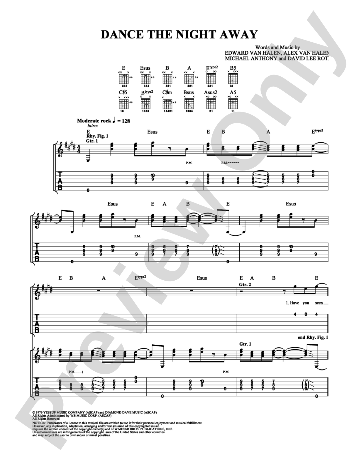 Dance the Night Away: Easy Guitar Digital Sheet Music