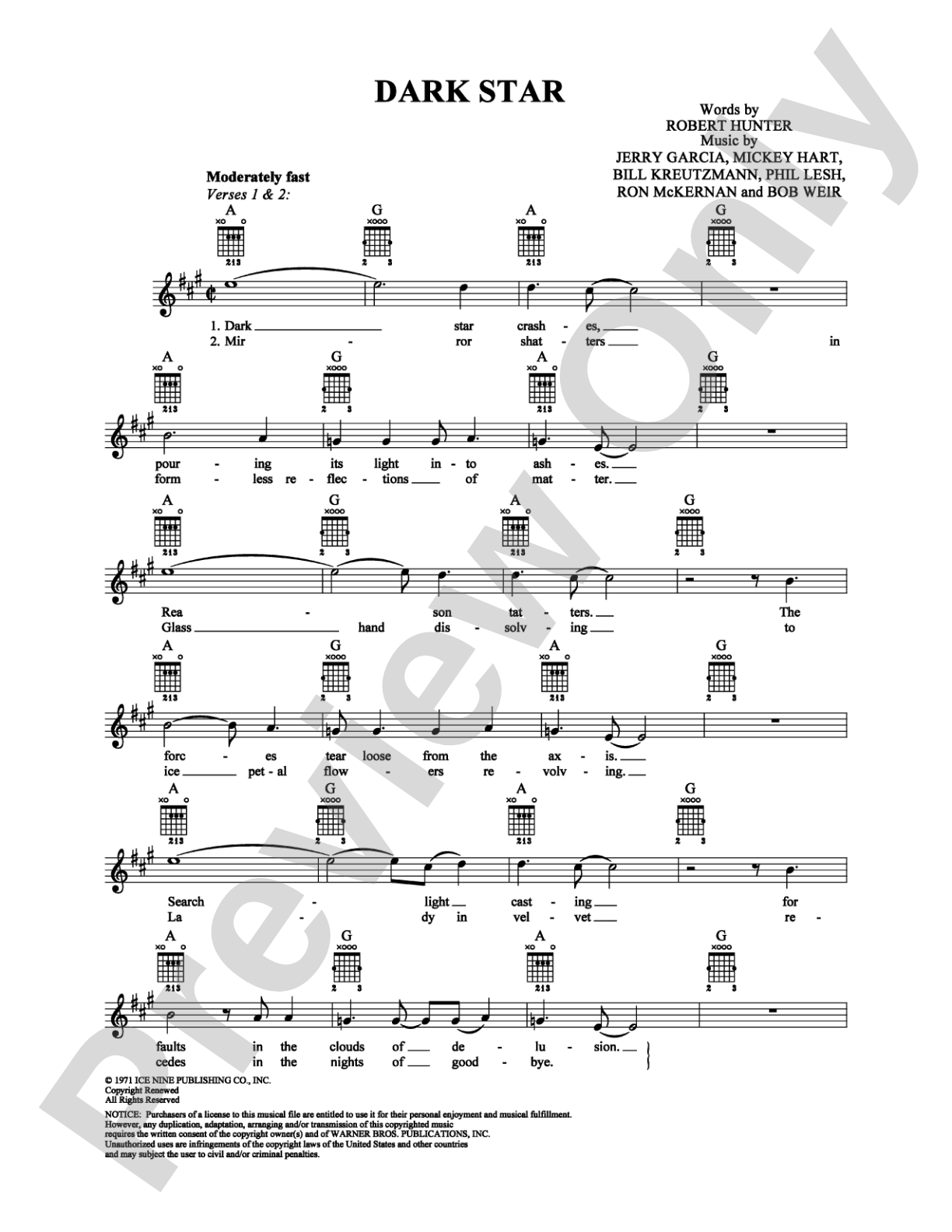 Dark Star: Easy Guitar Digital Sheet Music