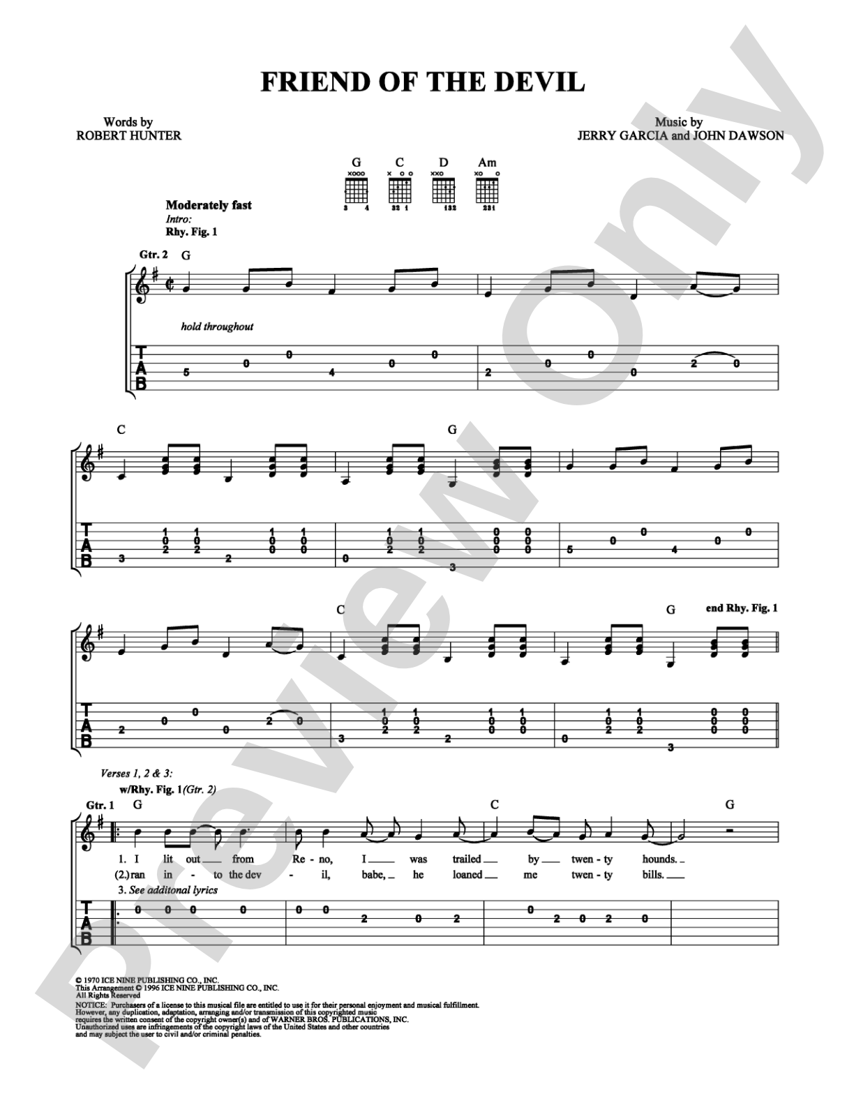 Friend of the Devil: Easy Guitar Digital Sheet Music