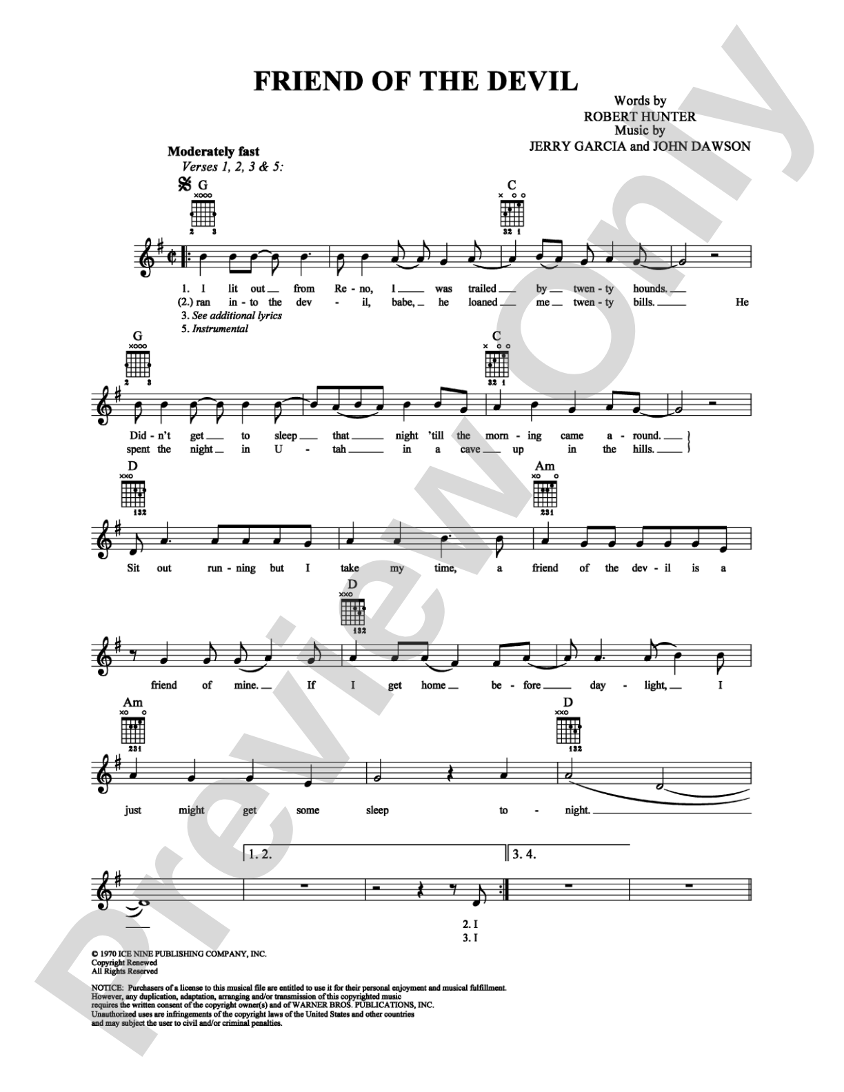 Friend of the Devil: Easy Guitar Digital Sheet Music