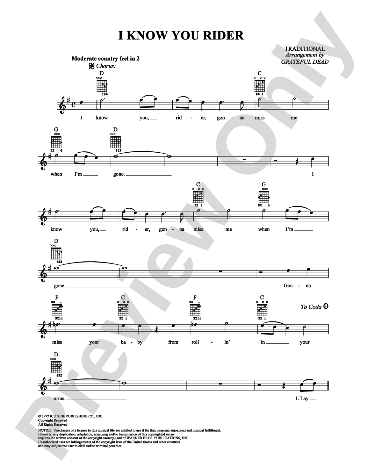 I Know You Rider: Easy Guitar Digital Sheet Music