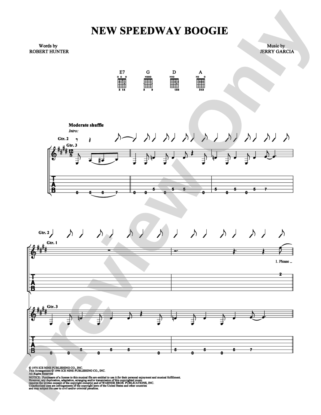 New Speedway Boogie: Easy Guitar Digital Sheet Music