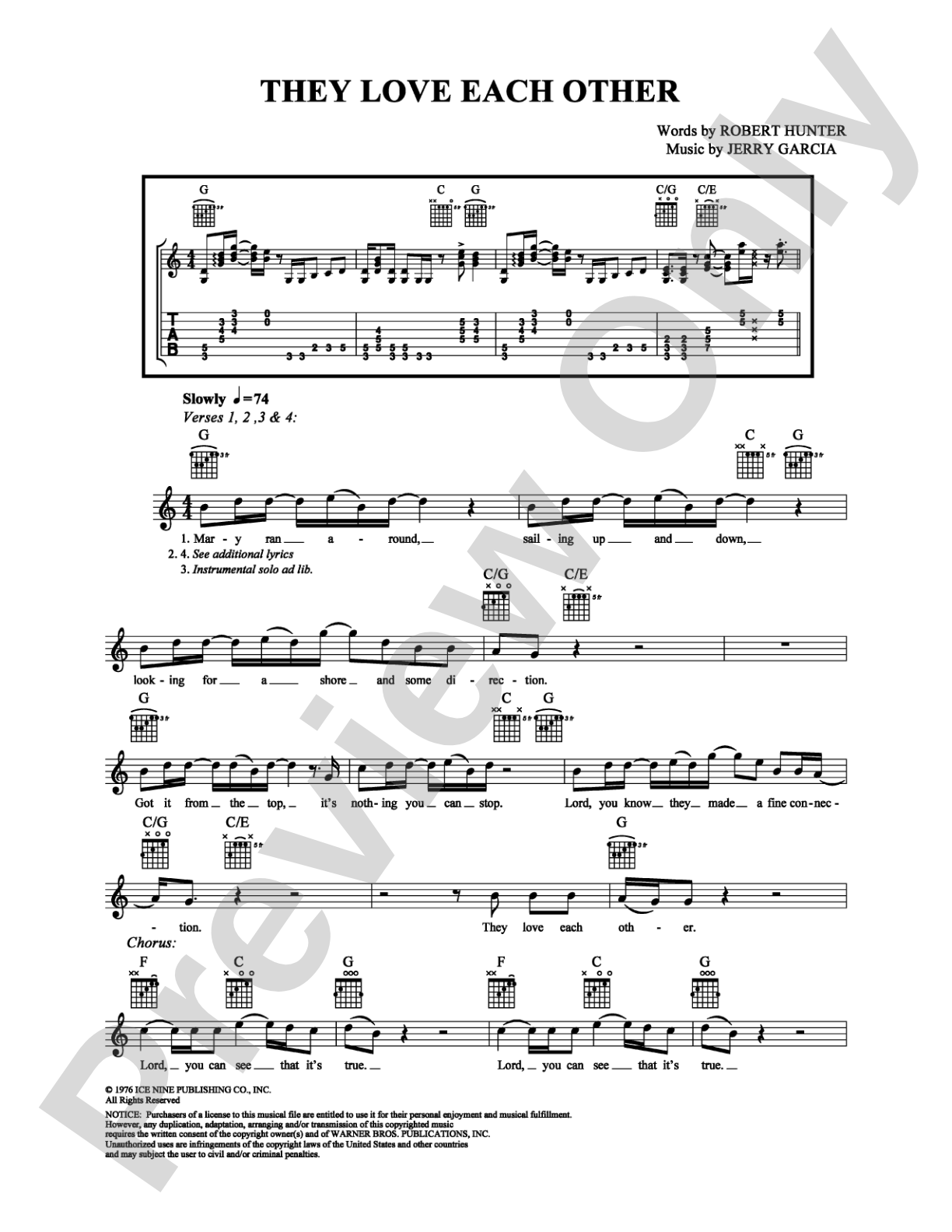 They Love Each Other: Easy Guitar Digital Sheet Music