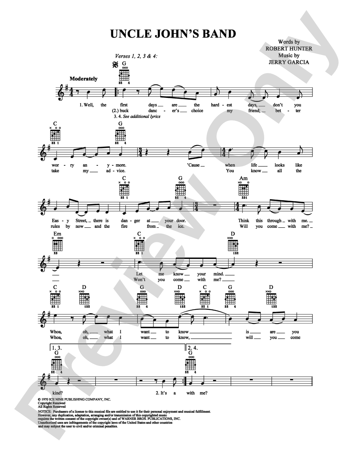 Uncle John's Band: Easy Guitar Digital Sheet Music