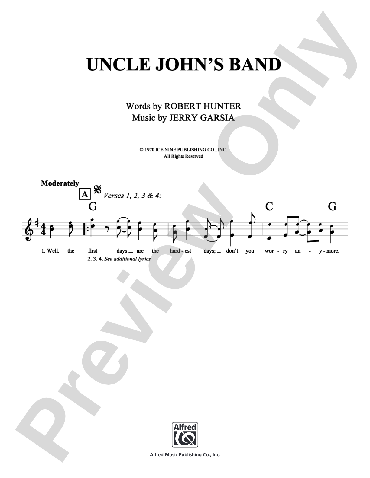 Uncle John's Band: Lead Sheet Digital Sheet Music