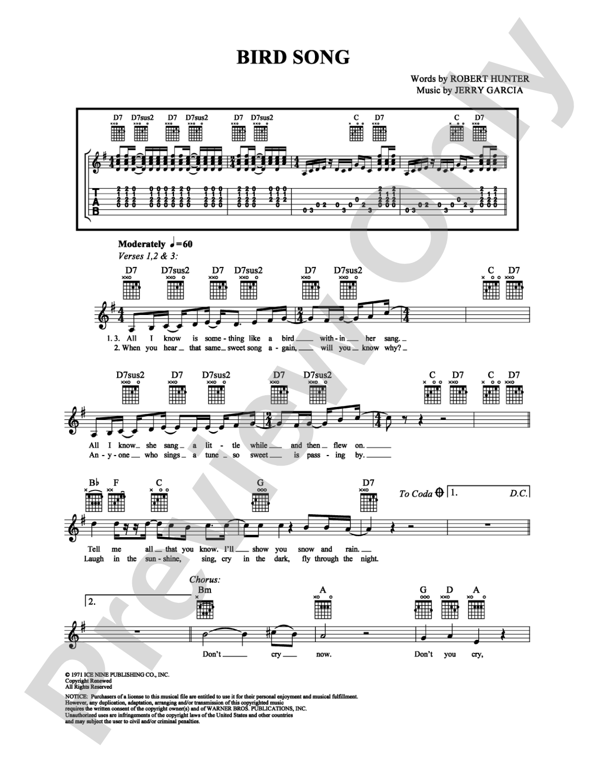 Bird Song: Easy Guitar Digital Sheet Music