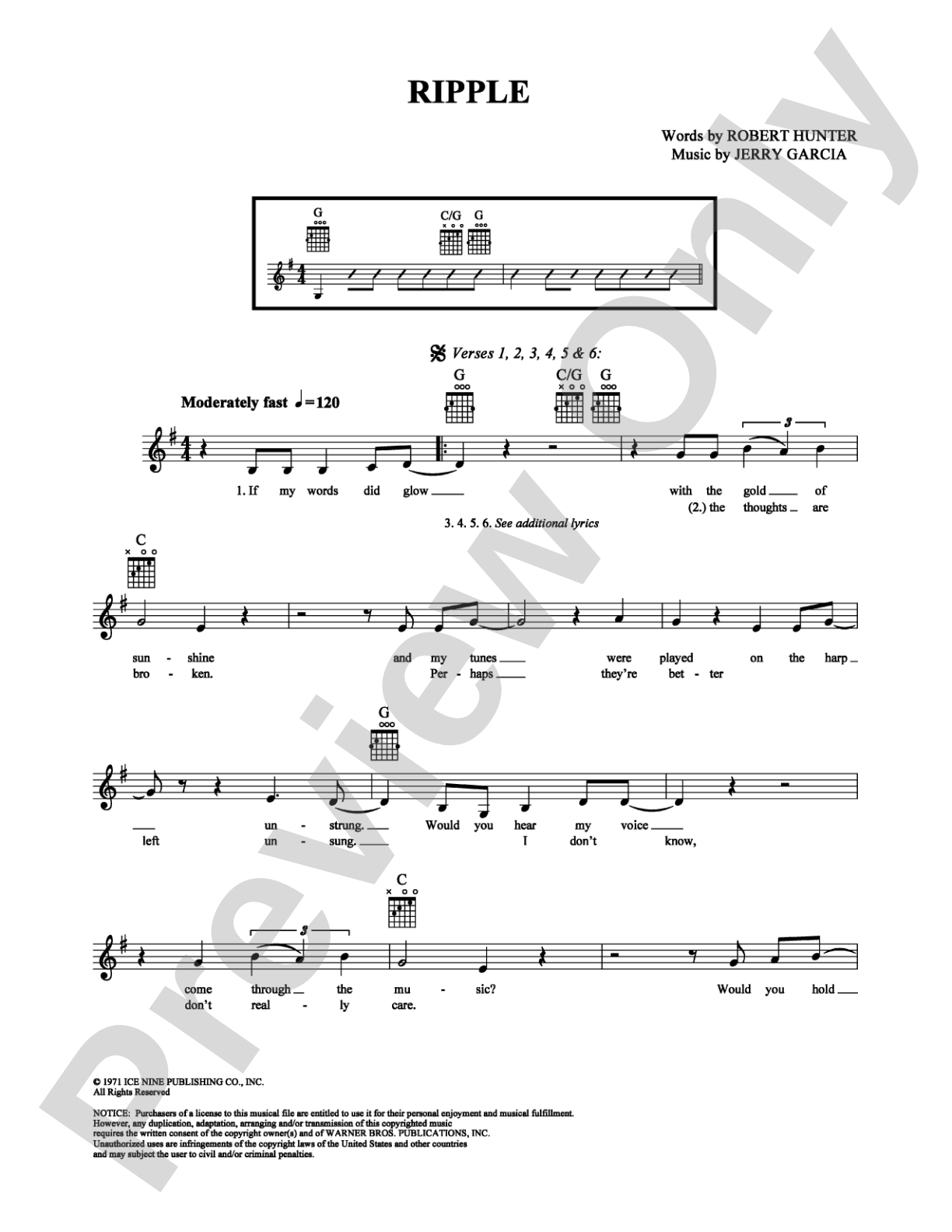 Ripple: Easy Guitar Digital Sheet Music