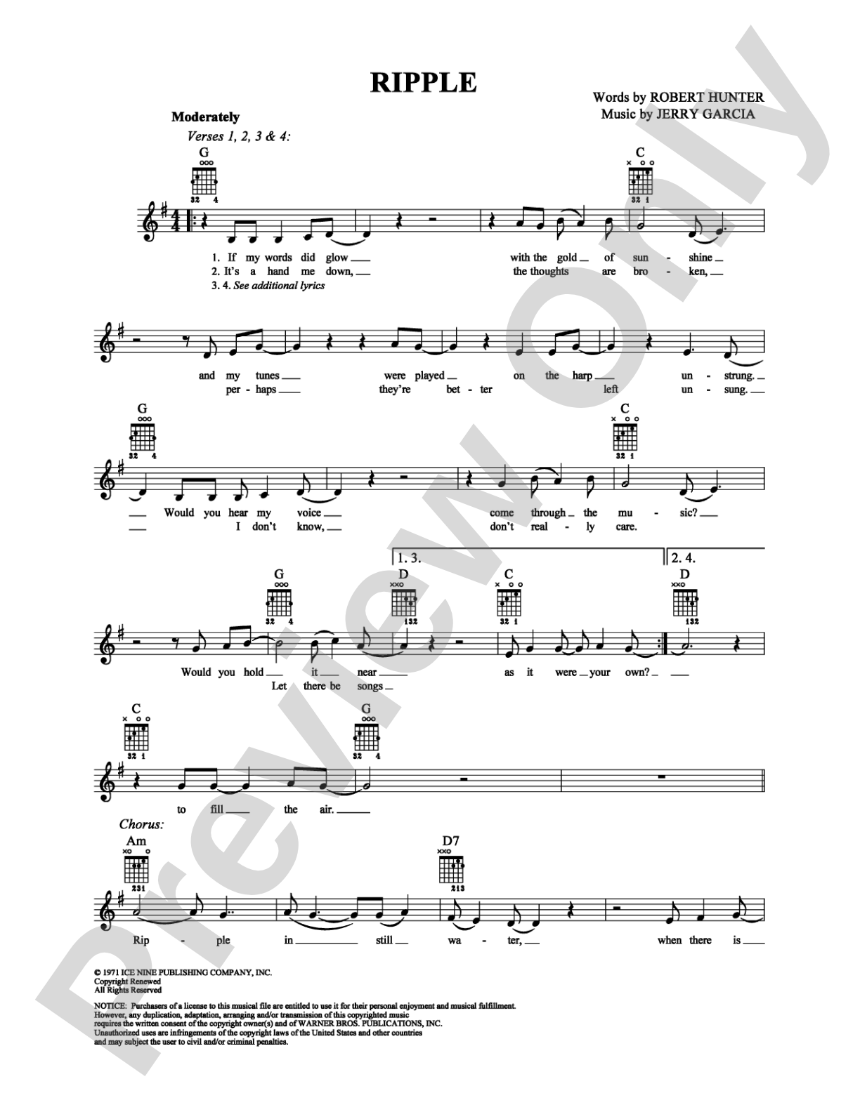 Ripple: Easy Guitar Digital Sheet Music