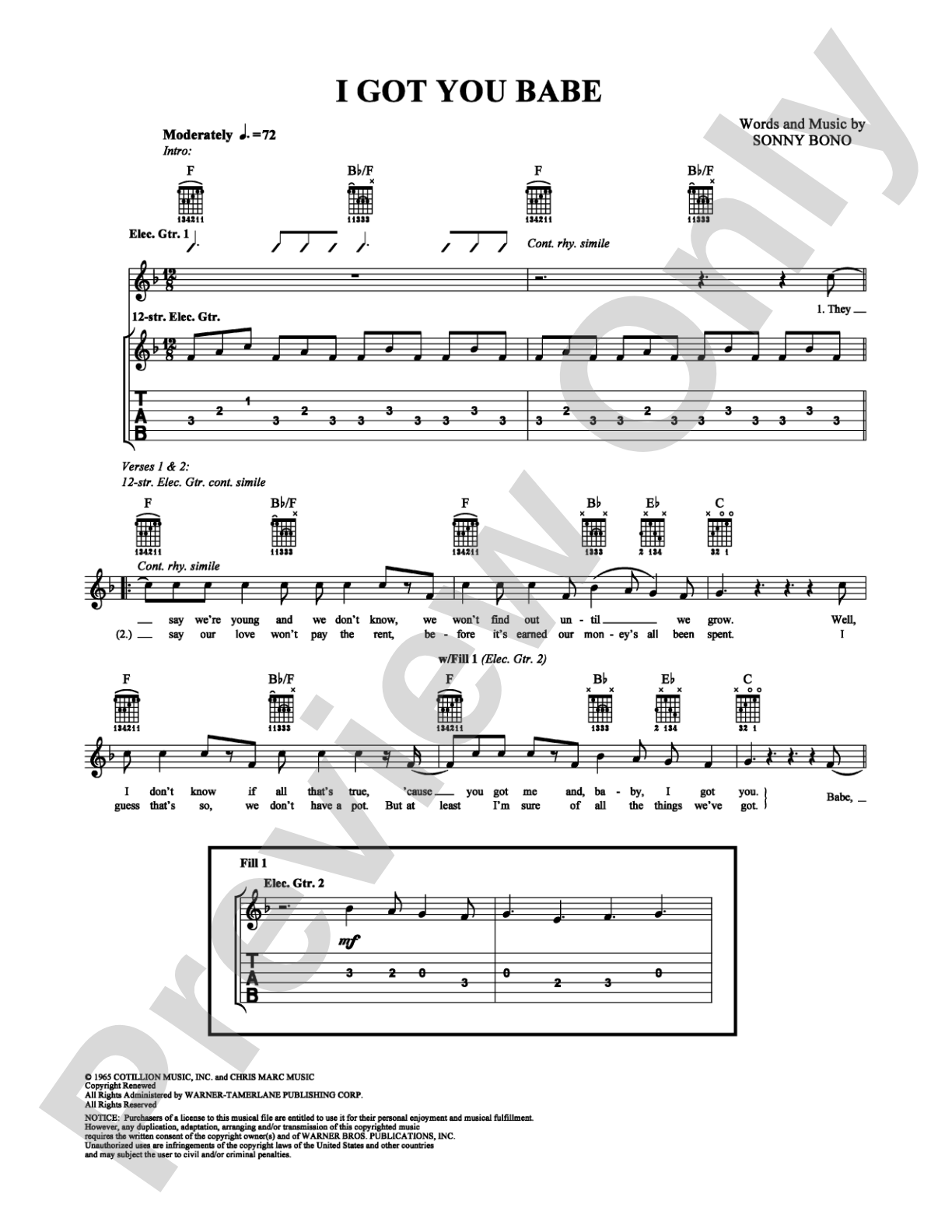 I Got You Babe: Easy Guitar Digital Sheet Music