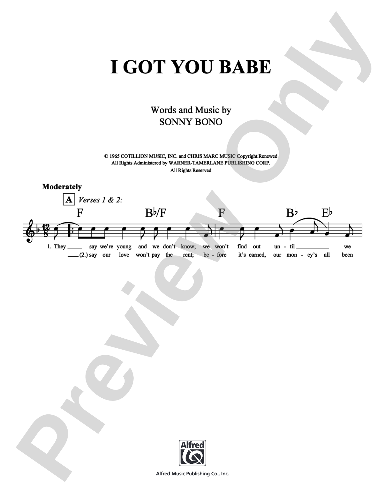 I Got You Babe: Lead Sheet Digital Sheet Music