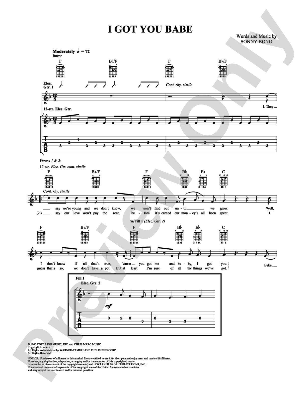 I Got You Babe: Guitar TAB Digital Sheet Music