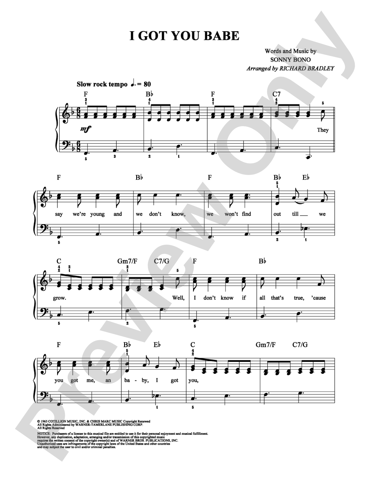 I Got You Babe: Easy Piano Digital Sheet Music