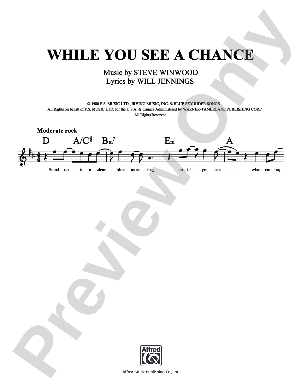 While You See a Chance: Lead Sheet Digital Sheet Music