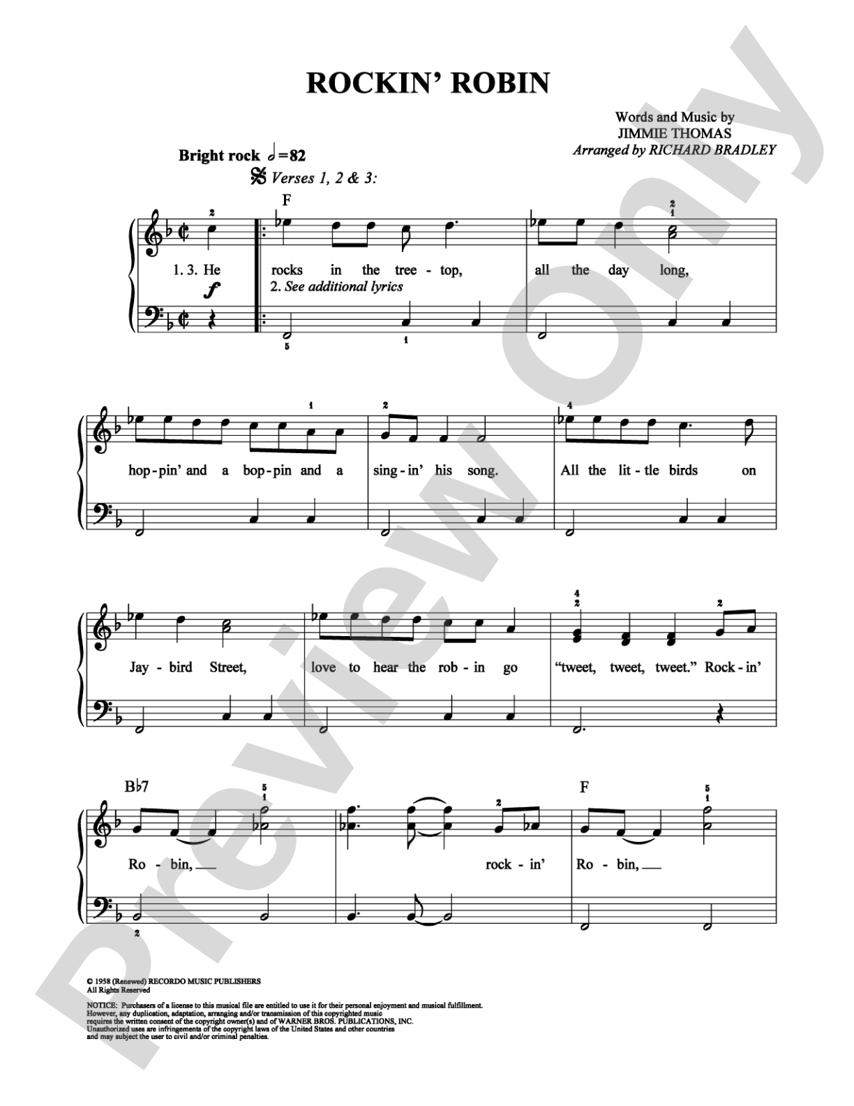 Rockin' Robin: Easy Piano Digital Sheet Music