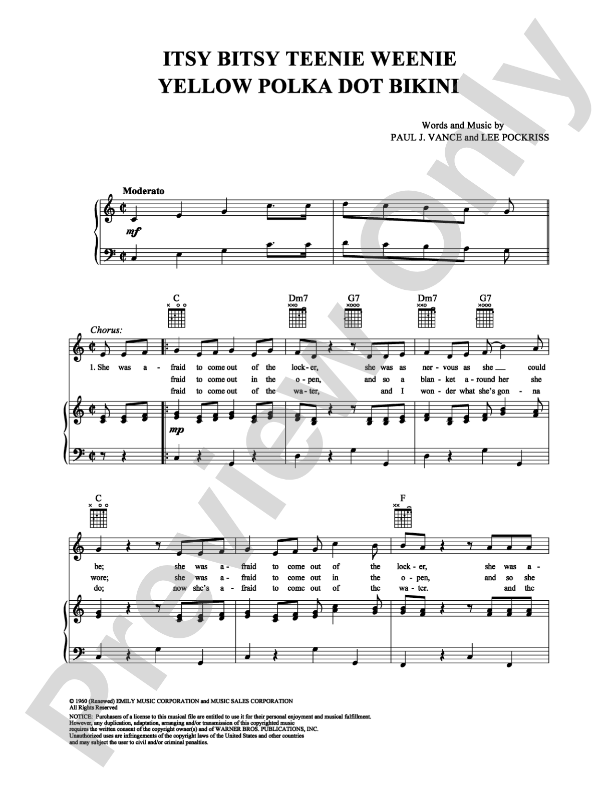 Itsy Bitsy Teenie Weenie Yellow Polka Dot Bikini: Piano/Vocal/Chords Digital Sheet Music