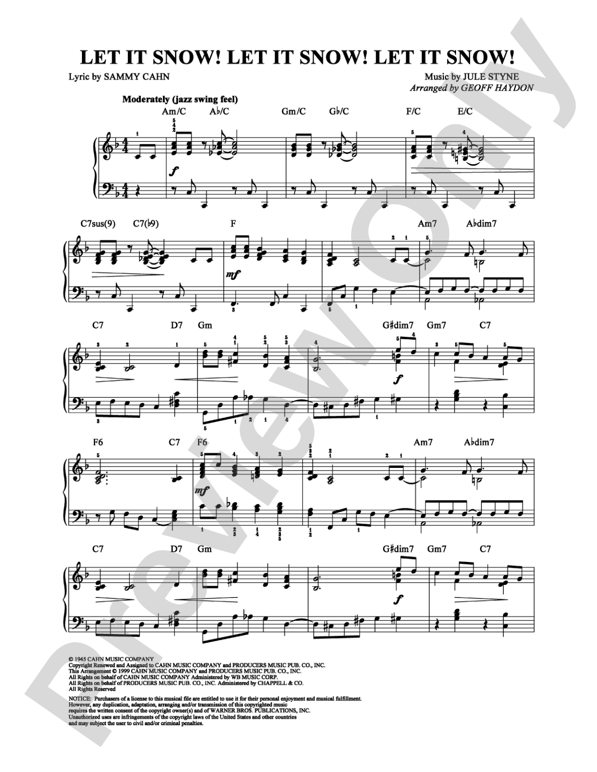 Let It Snow! Let It Snow! Let It Snow!: Easy Piano Digital Sheet Music