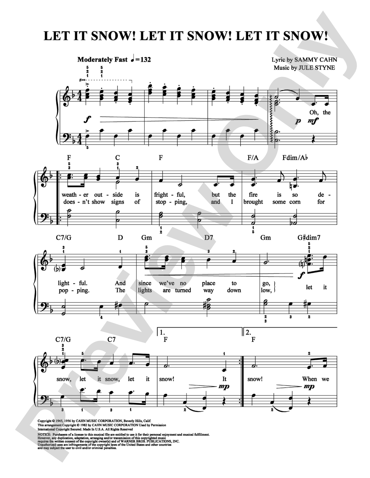 Let It Snow! Let It Snow! Let It Snow!: Easy Piano Digital Sheet Music