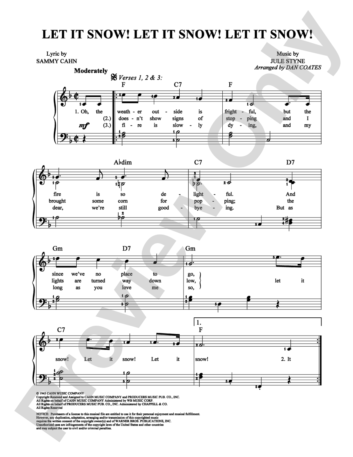 Let It Snow! Let It Snow! Let It Snow!: Easy Piano Digital Sheet Music