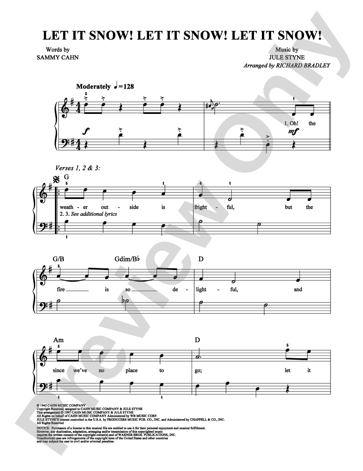 Let It Snow! Let It Snow! Let It Snow!: Easy Piano Digital Sheet Music