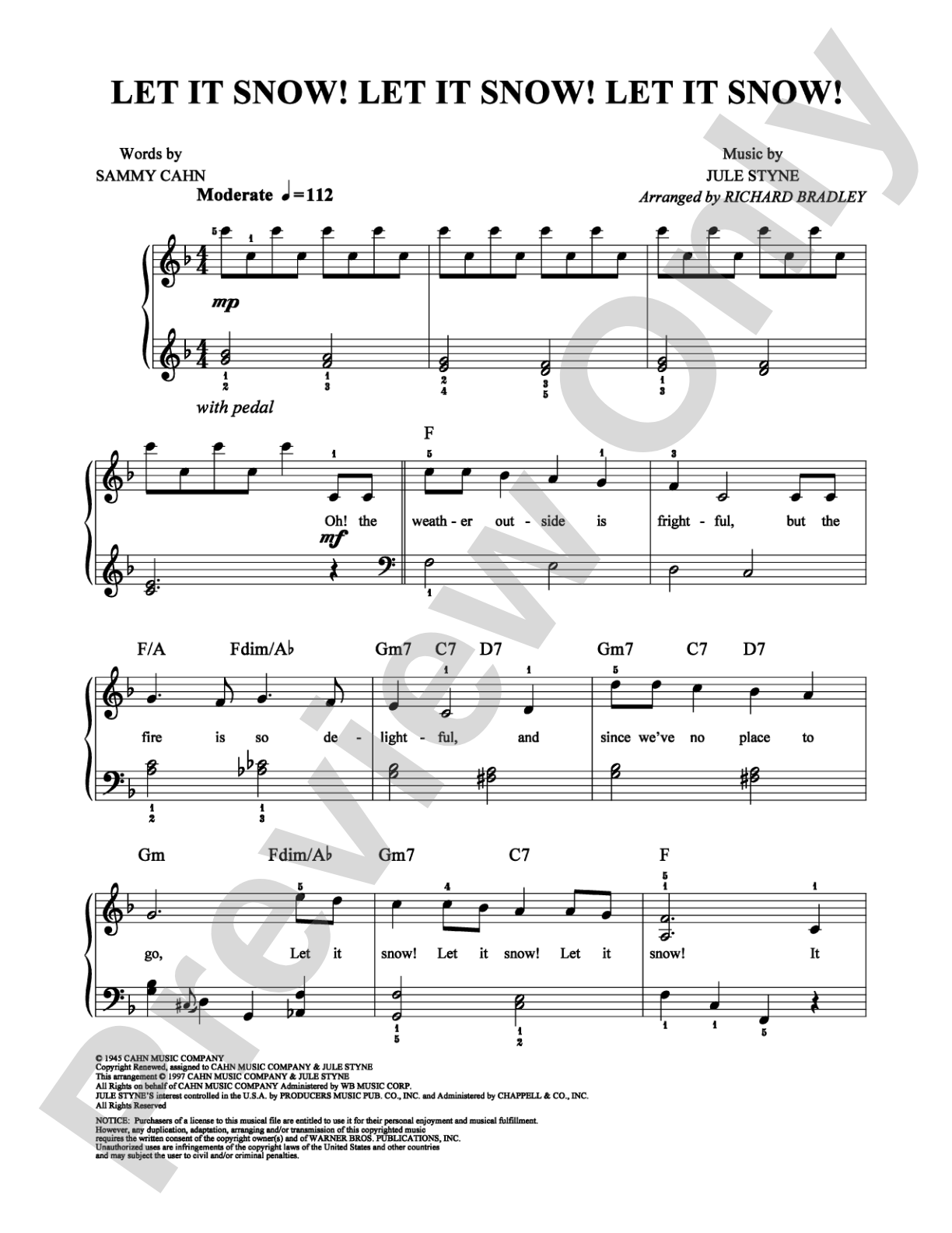 Let It Snow! Let It Snow! Let It Snow!: Easy Piano Digital Sheet Music
