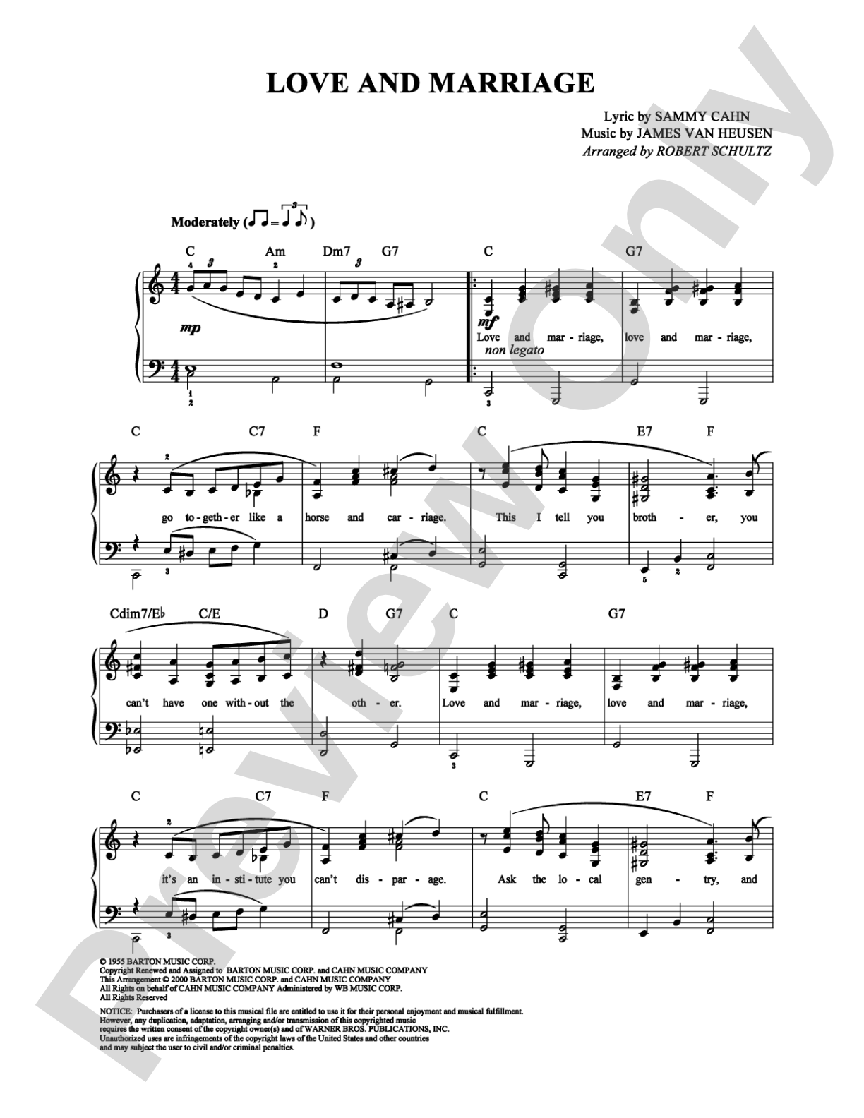 Love and Marriage: Piano/Vocal/Chords Digital Sheet Music