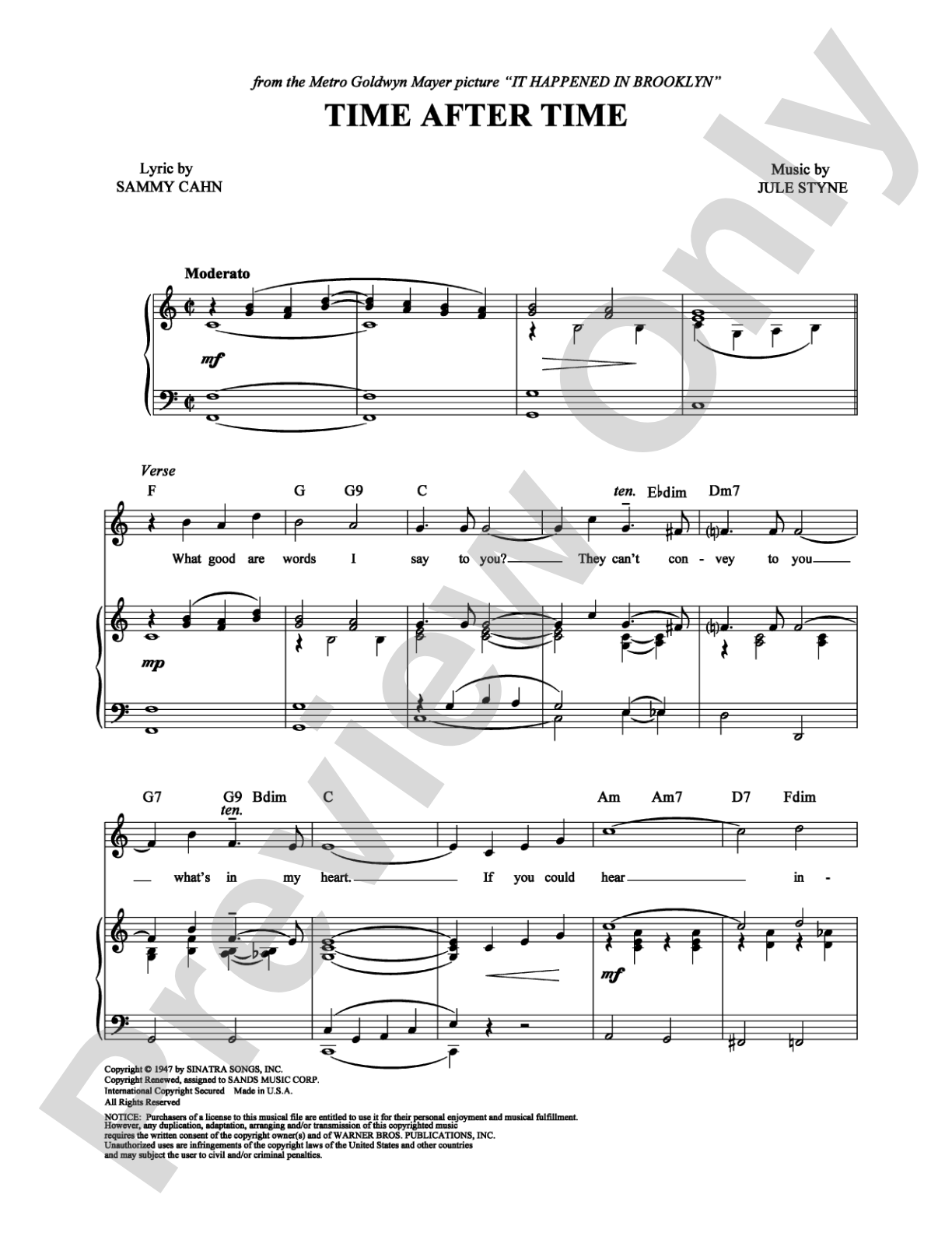 Time After Time: Piano/Vocal/Chords Digital Sheet Music