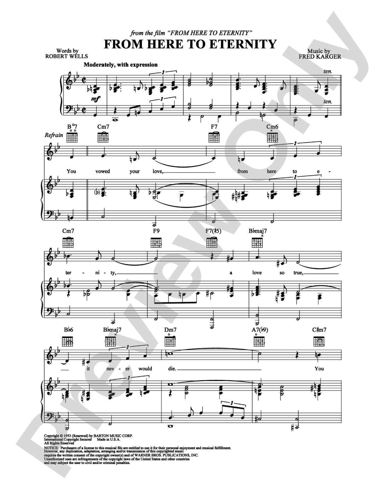 From Here to Eternity: Piano/Vocal/Chords Digital Sheet Music