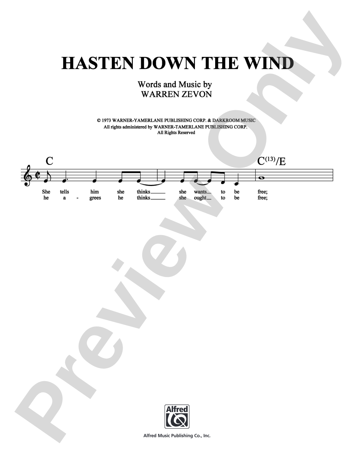 Hasten Down the Wind: Lead Sheet Digital Sheet Music
