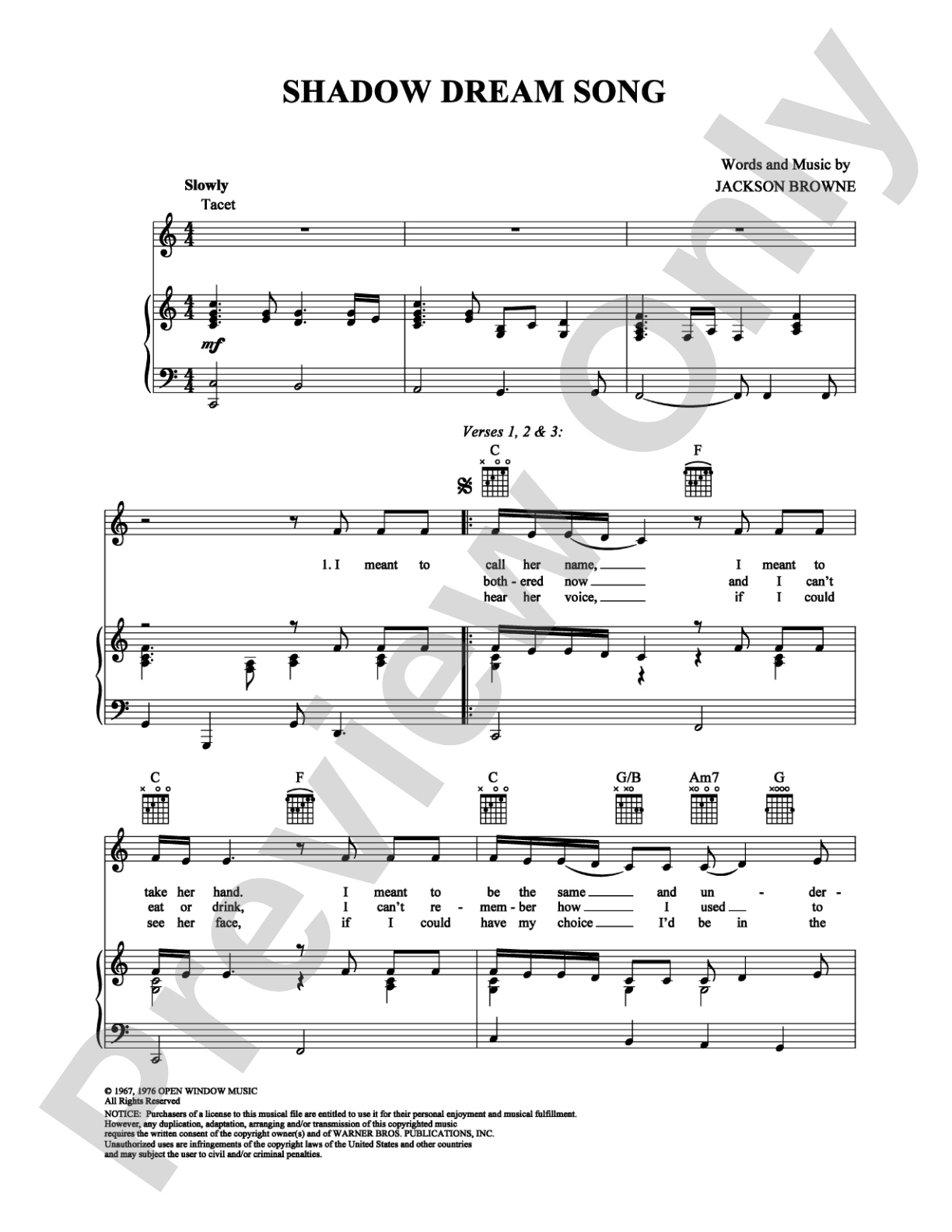 Shadow Dream Song: Piano/Vocal/Chords Digital Sheet Music