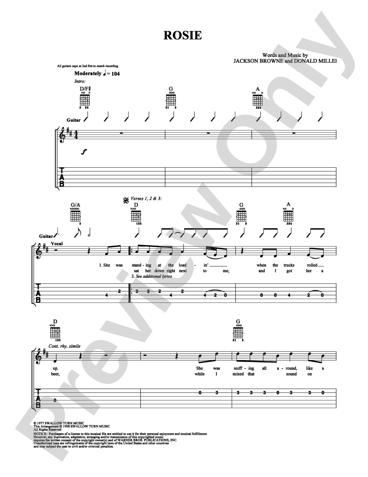Rosie: Easy Guitar Digital Sheet Music