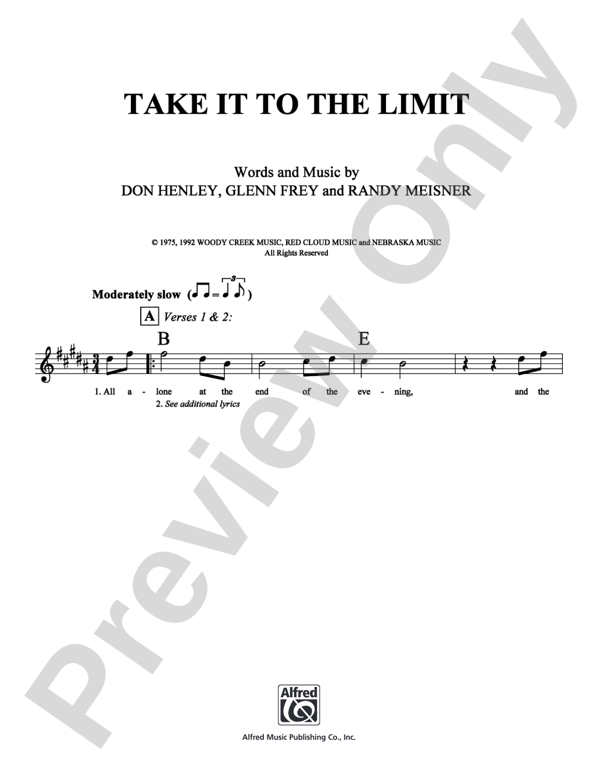 Take It to the Limit: Lead Sheet Digital Sheet Music