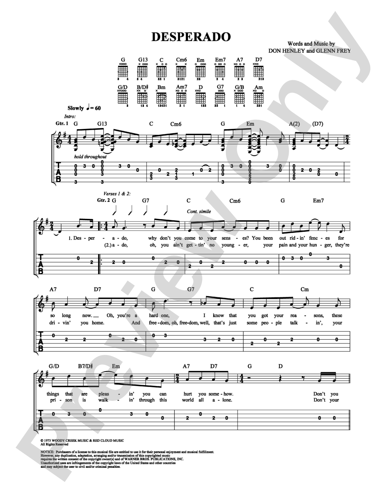 Desperado: Easy Guitar Digital Sheet Music
