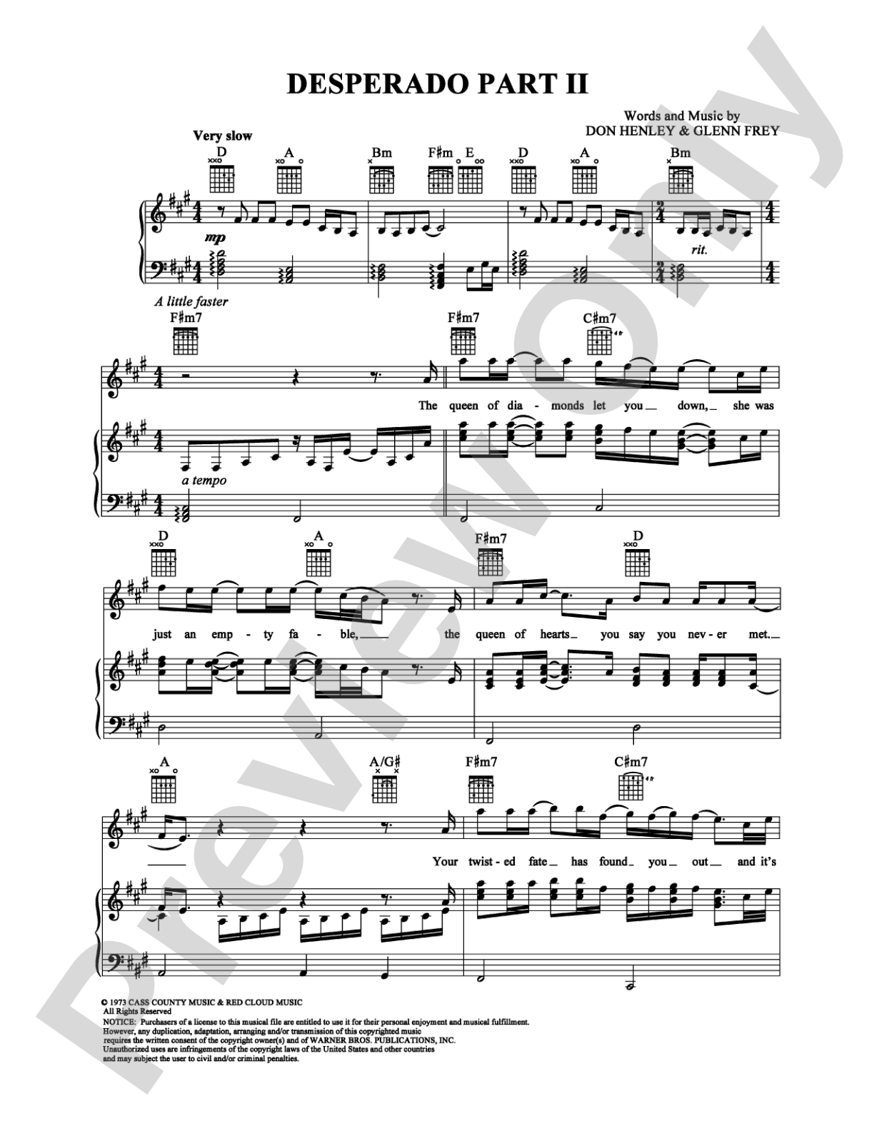 Desperado Part II: Piano/Vocal/Chords Digital Sheet Music