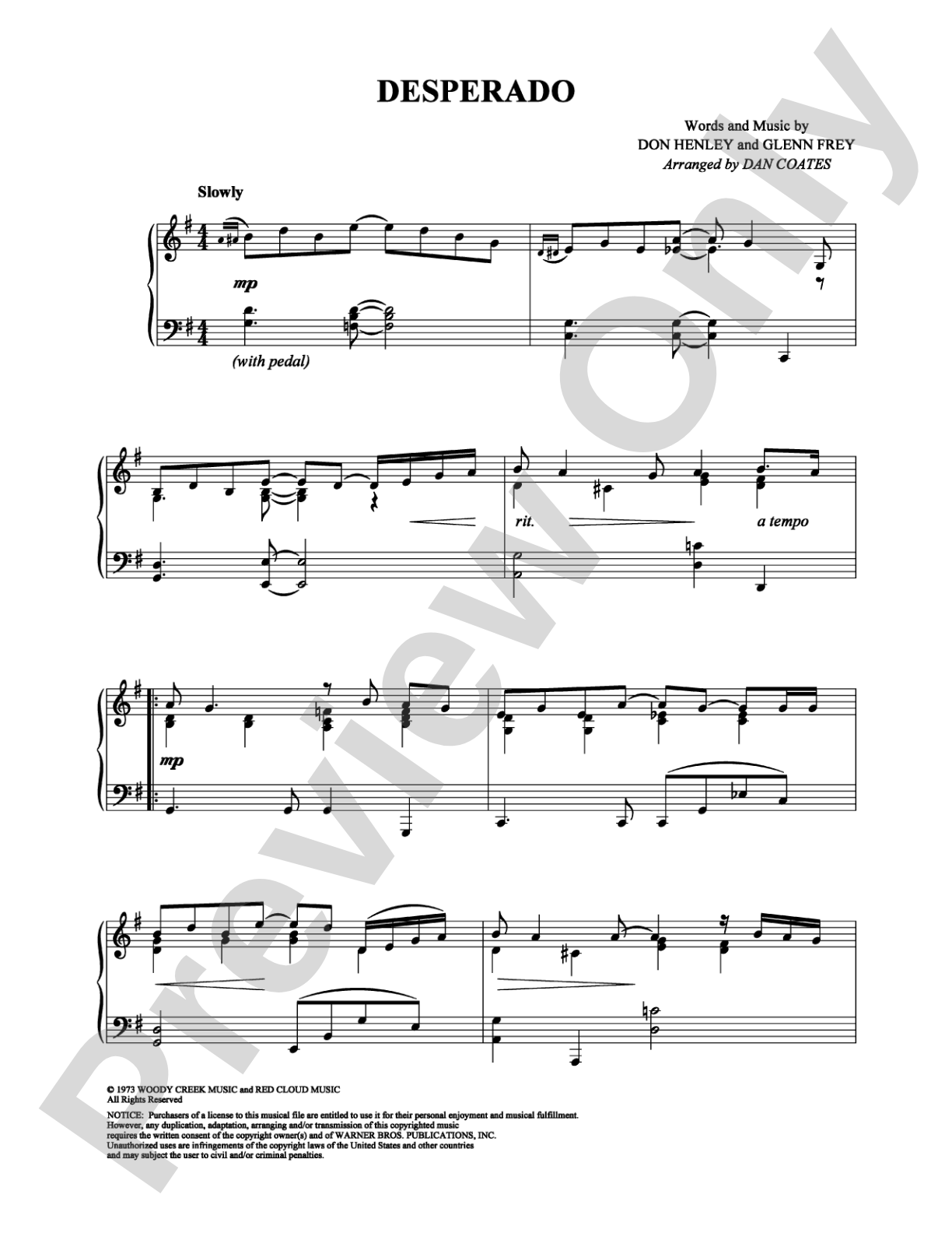 Desperado: Piano Digital Sheet Music