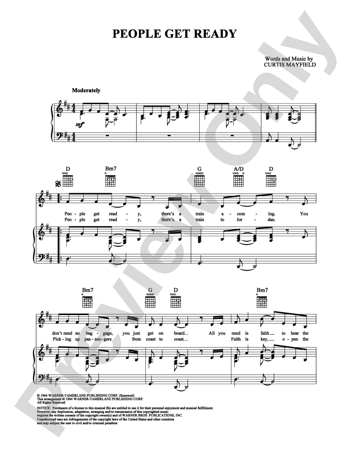 People Get Ready: Piano/Vocal/Chords Digital Sheet Music