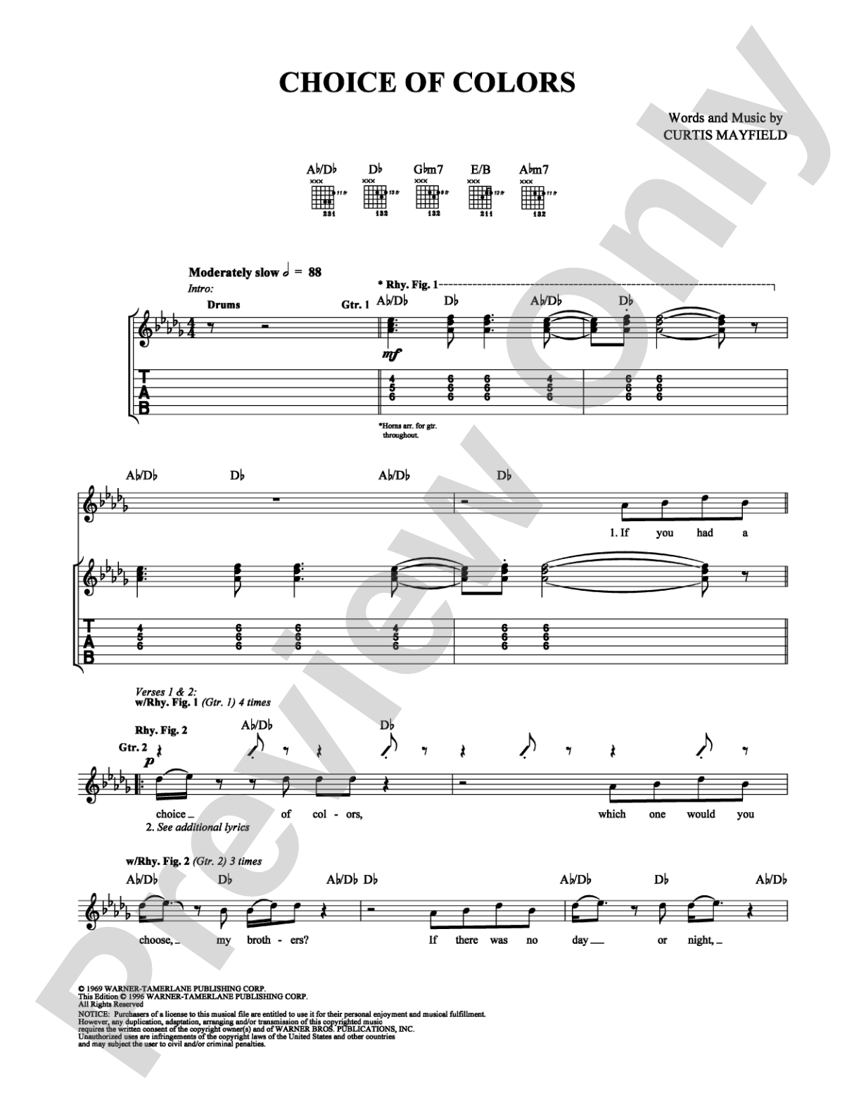 Choice of Colors: Guitar TAB Digital Sheet Music