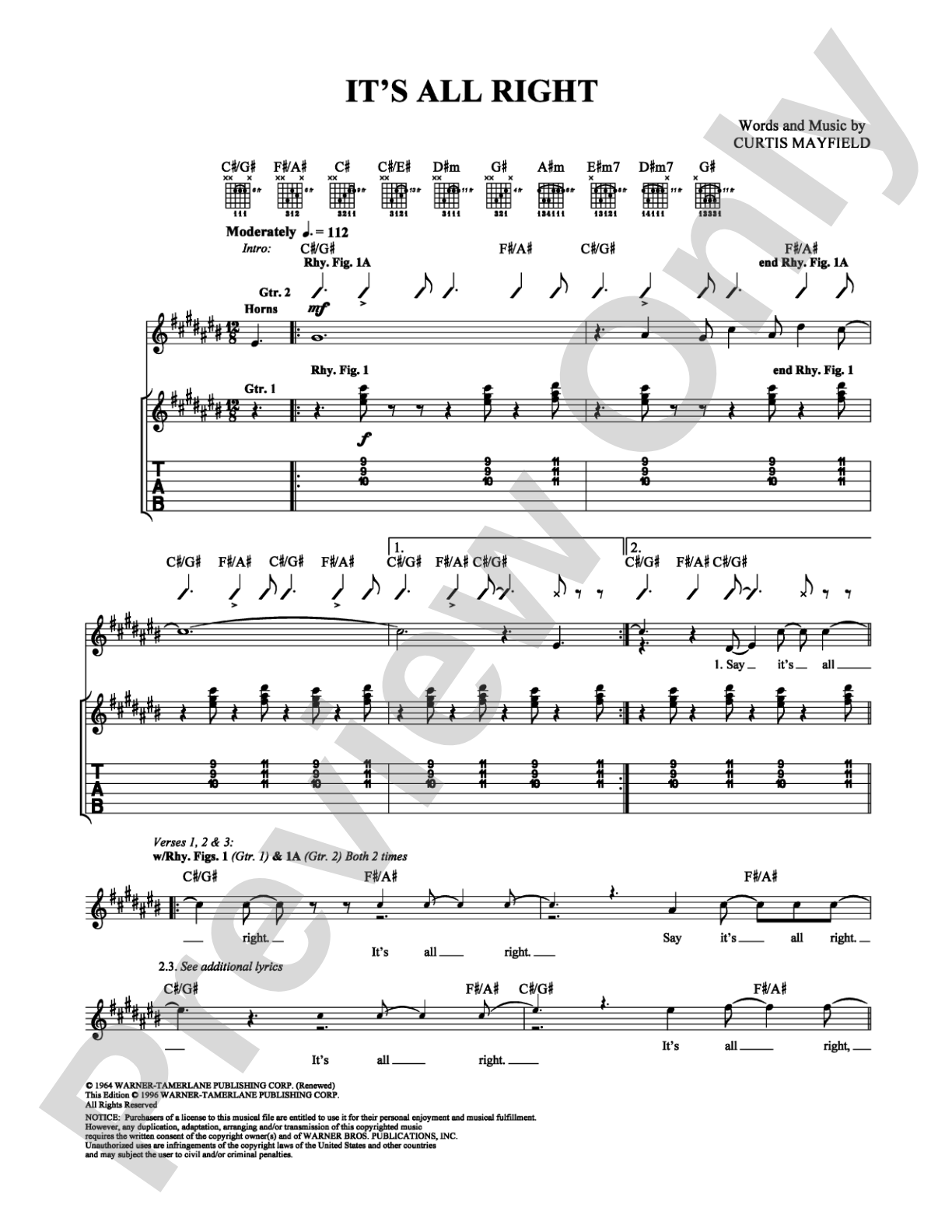 It's All Right: Guitar TAB Digital Sheet Music