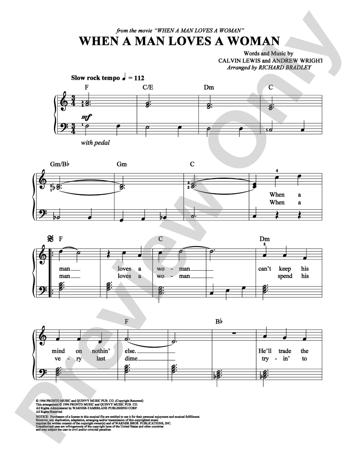 When A Man Loves A Woman: Easy Piano Digital Sheet Music