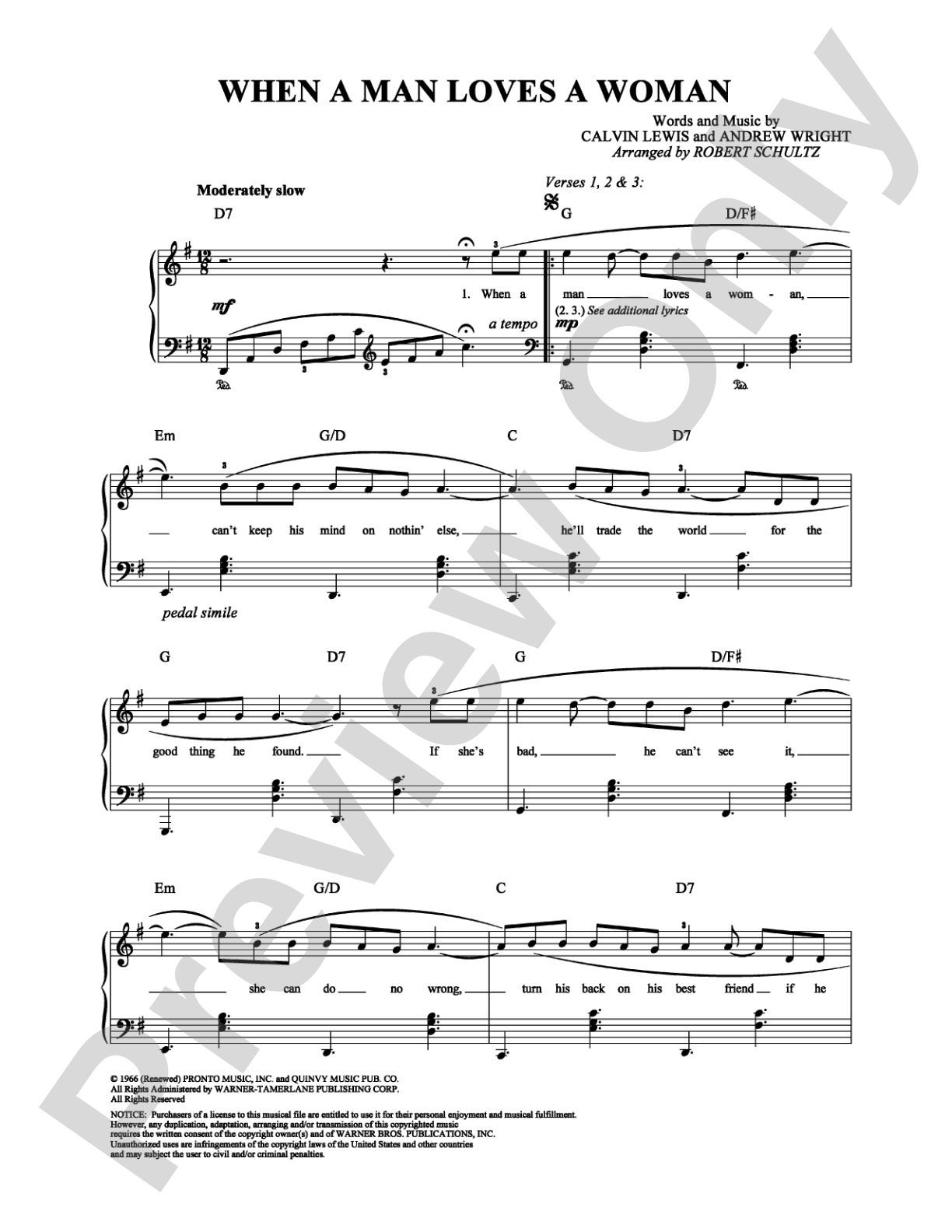 When A Man Loves A Woman: Piano/Vocal/Chords Digital Sheet Music