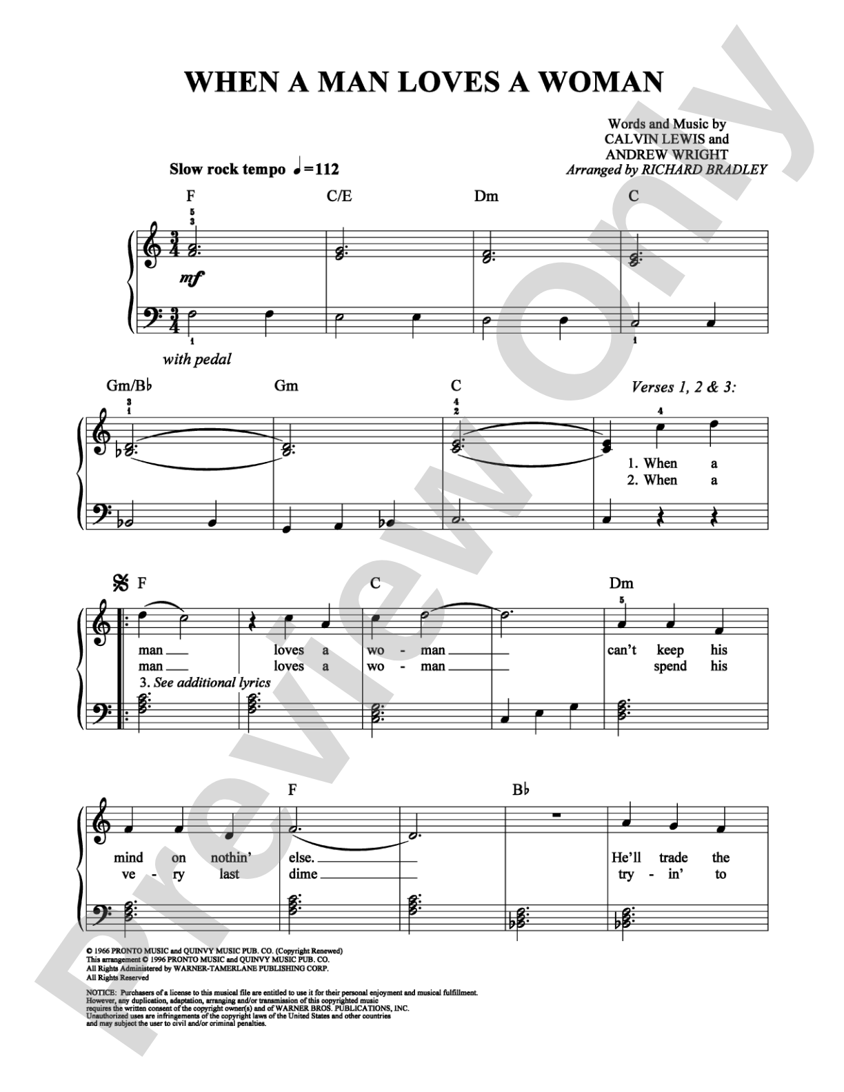 When A Man Loves A Woman: Easy Piano Digital Sheet Music