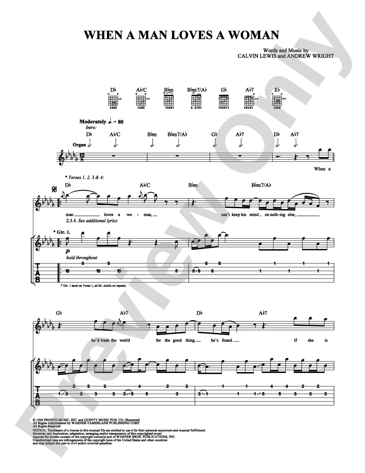 When A Man Loves A Woman: Guitar TAB Digital Sheet Music