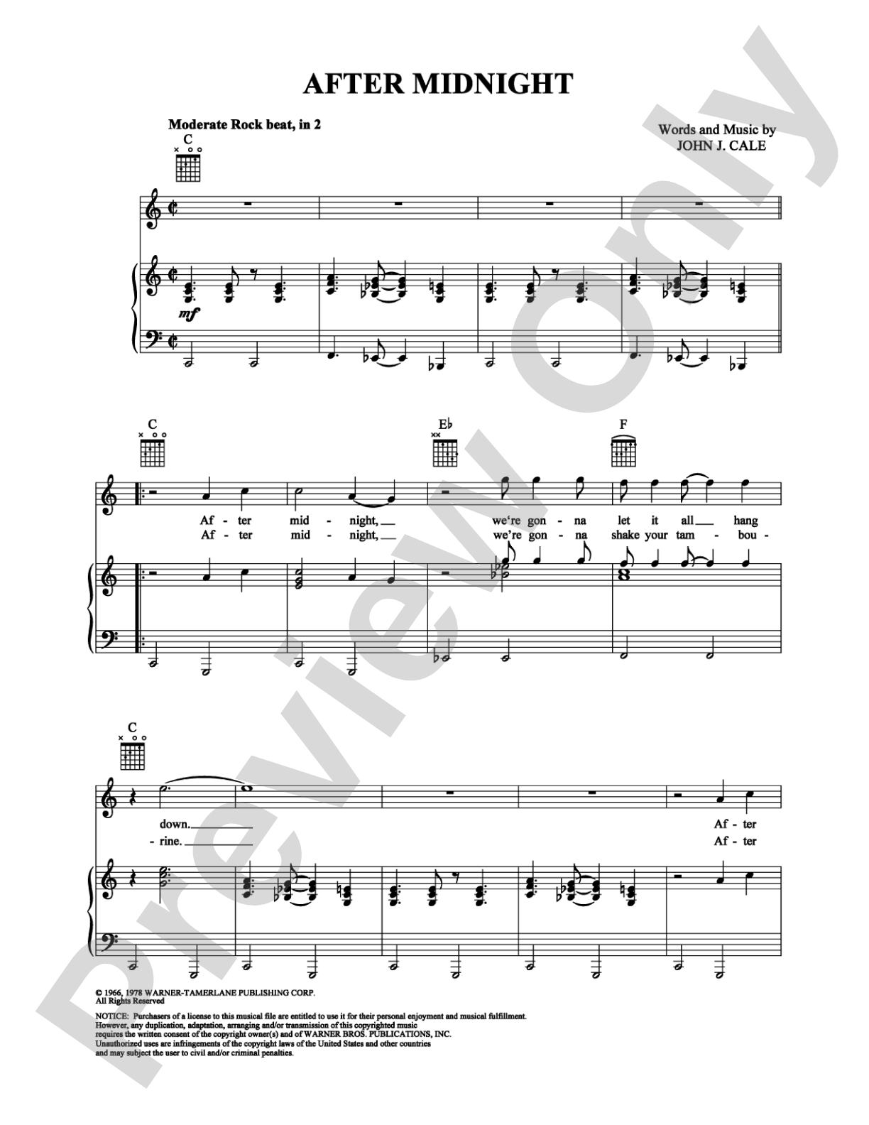 After Midnight: Piano/Vocal/Chords Digital Sheet Music