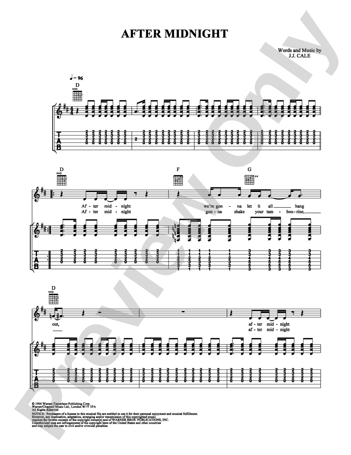 After Midnight: Guitar TAB Digital Sheet Music