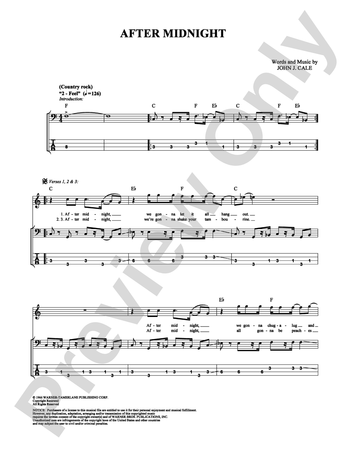 After Midnight: Bass TAB Digital Sheet Music