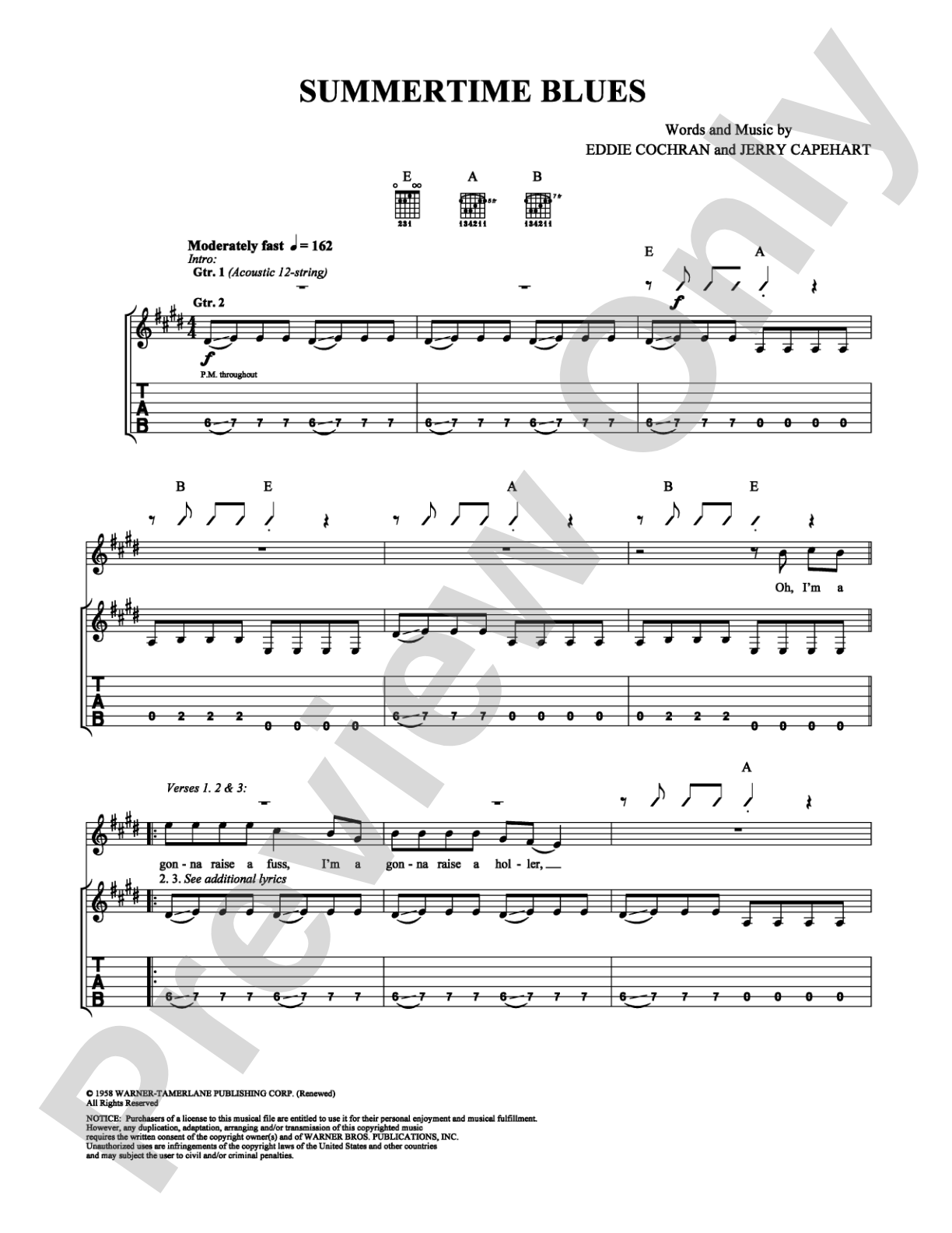 Summertime Blues: Easy Guitar Digital Sheet Music