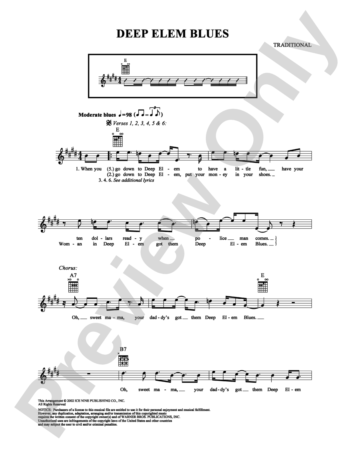 Deep Elem Blues: Easy Guitar Digital Sheet Music