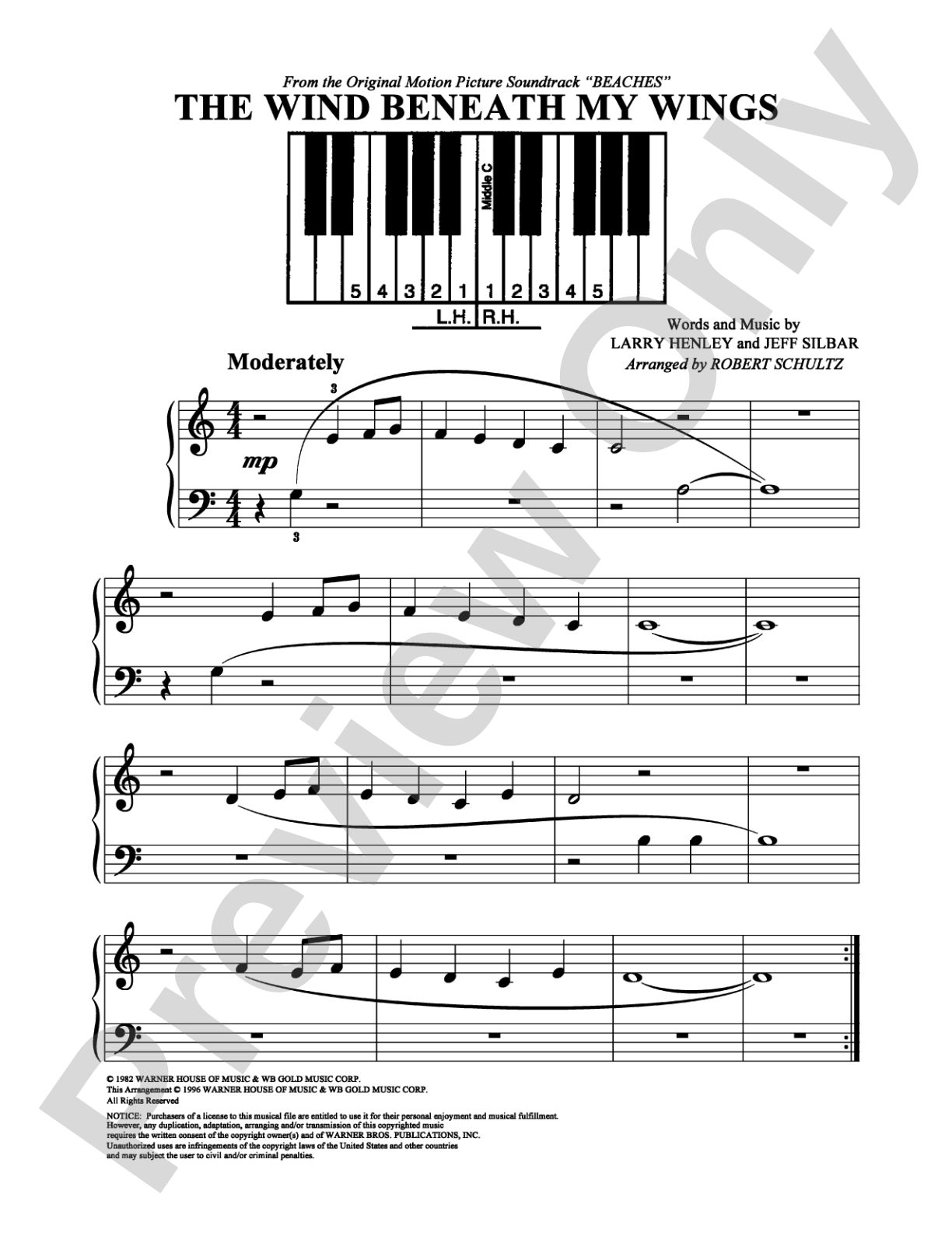 The Wind Beneath My Wings: Easy Piano Digital Sheet Music
