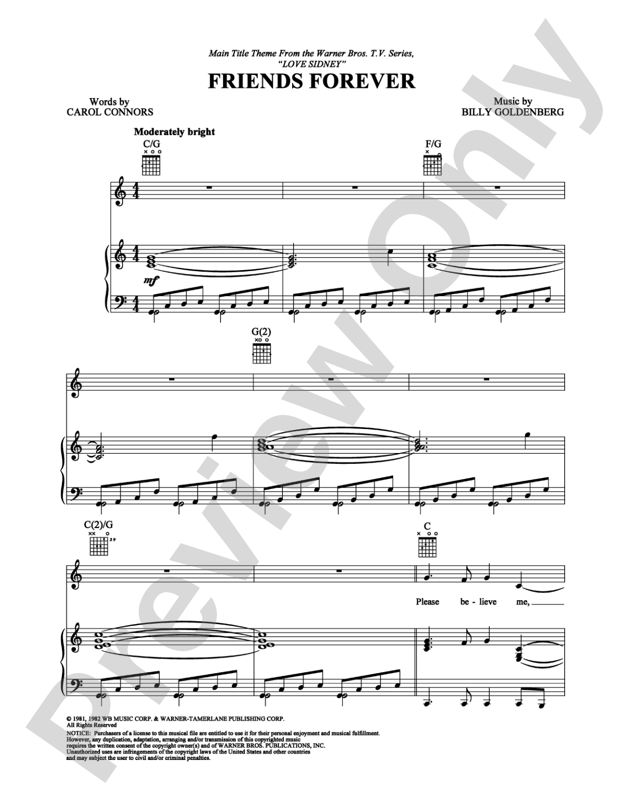Friends Forever: Piano/Vocal/Chords Digital Sheet Music
