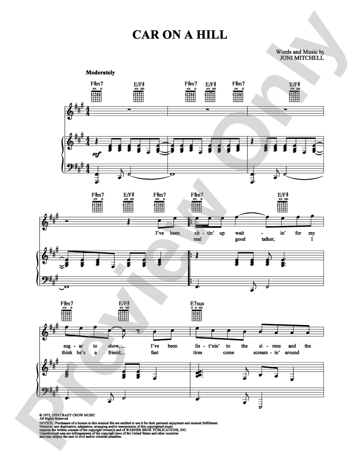 Car on a Hill: Piano/Vocal/Chords Digital Sheet Music
